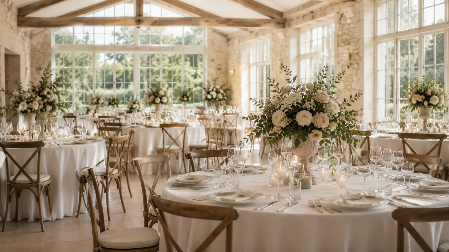 Lieu de réception préparé pour un mariage