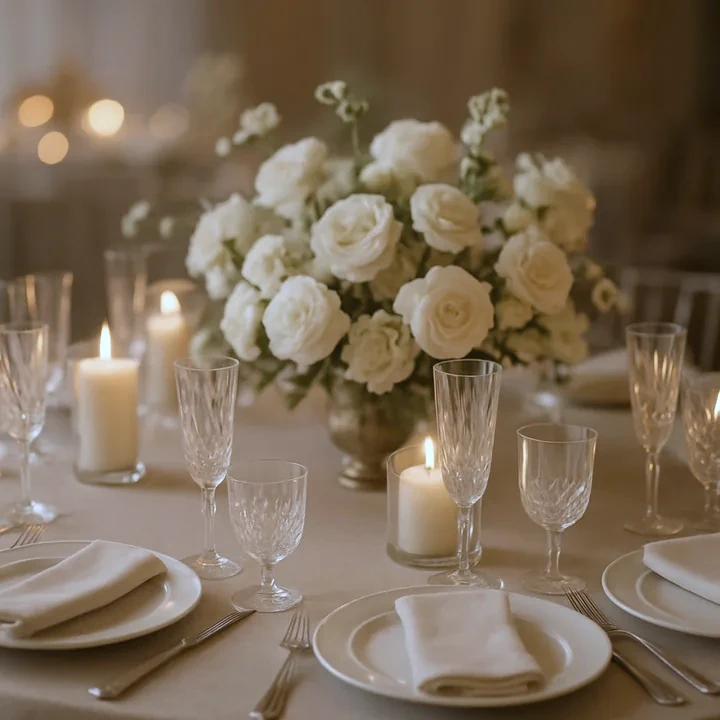 Table dressée pour le dîner de mariage